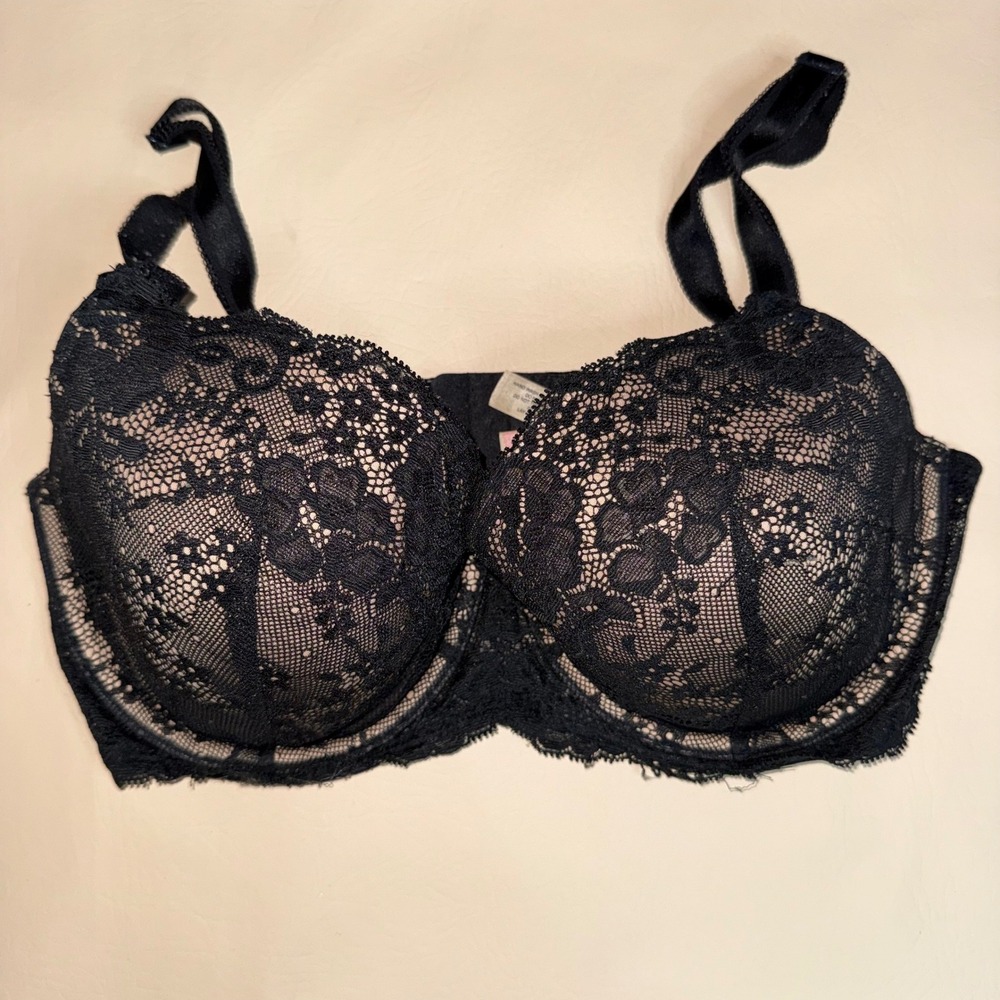 Victoria's Secret Angels Black Lace Lined‎ Demi Bra 34DD